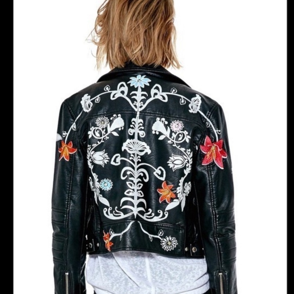 BLANKNYC faux leather flower detail jacket